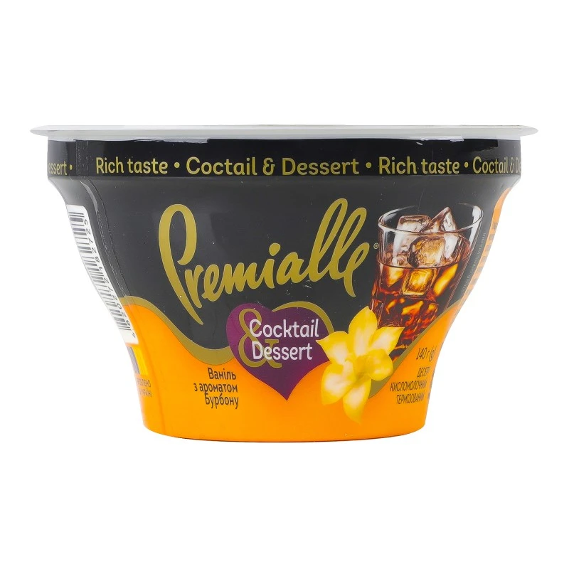 Десерт кисломолочний Соcktail&amp;Dessert ваніль з ароматом бурбону 9% Premialle, стакан 140г