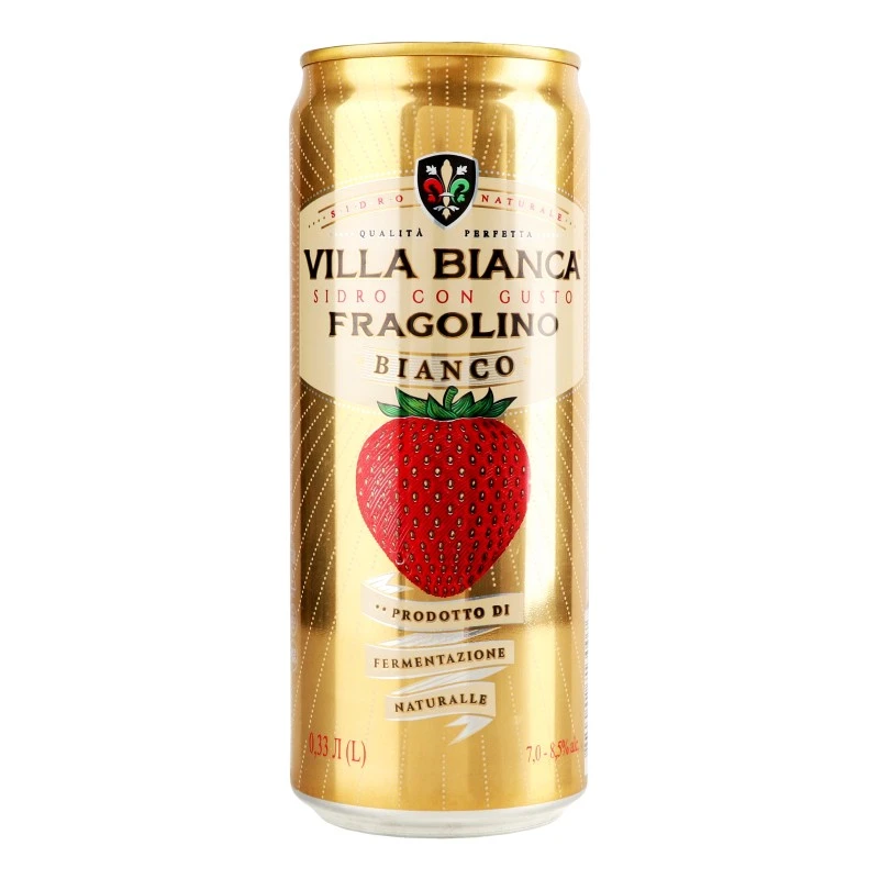 Сидр білий солодкий газований міцний Bianco Fragolino ж/б Villa Bianca, 0.33 л