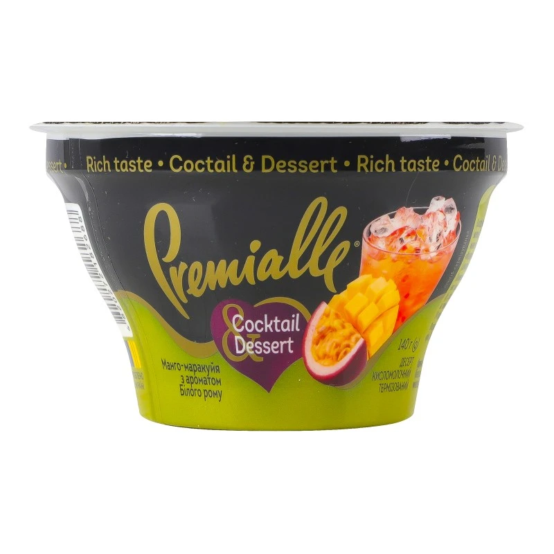 Десерт кисломолочний Соcktail&amp;Dessert манго-маракуйя з ароматом білого рому 9% Premialle стакан 140г