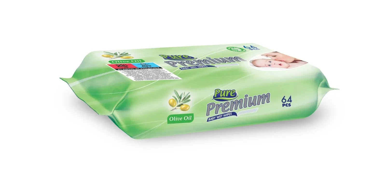 Вологі серветки Premium в асортименті Pure, 64 шт/уп.