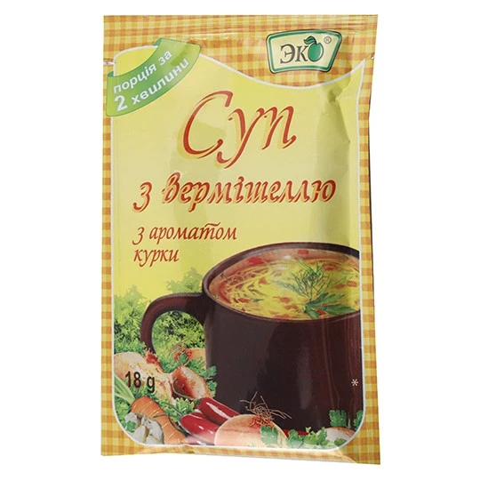 Суп швидкого приготування курячий з вермишеллю Еко, 18 г