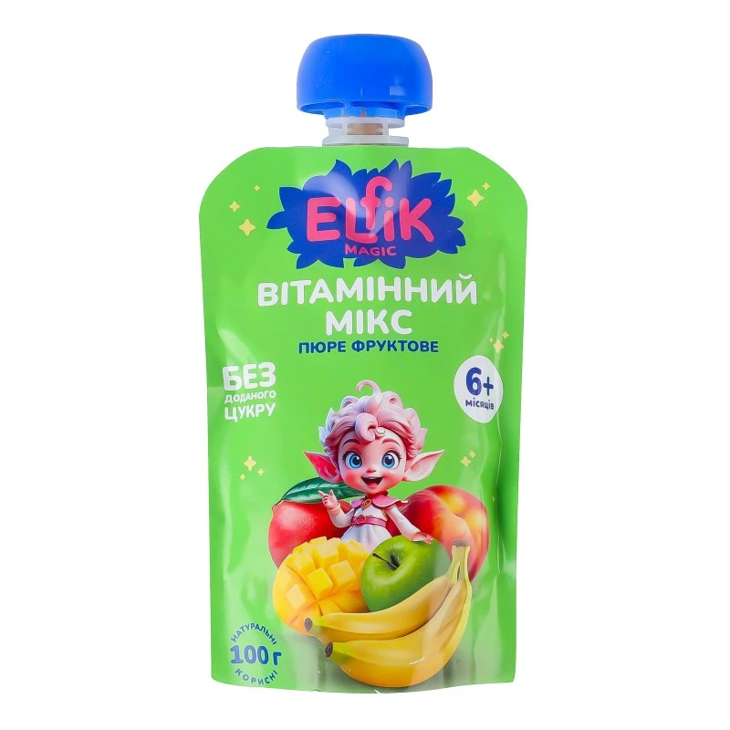 Пюре фруктове вітамінний мікс дой-пак Elfik Magic, 100 г