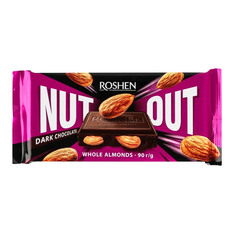 Шоколад чорний з цілим мигдалем Nut Out Roshen, 90 г