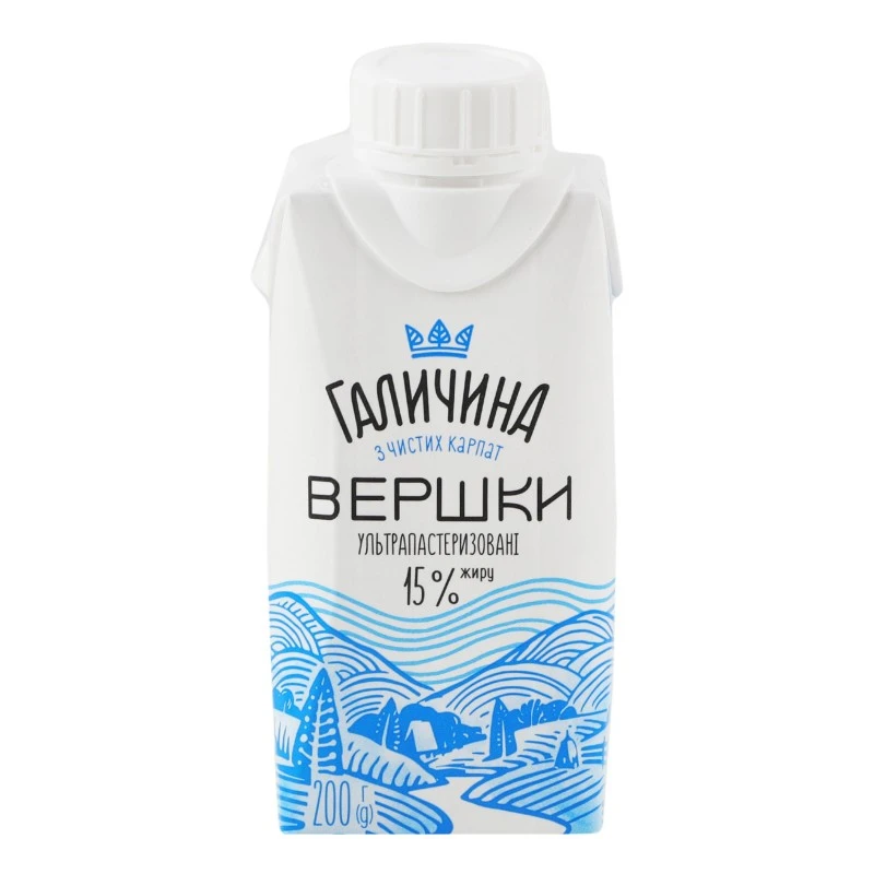 Вершки 15% ультрапастеризовані Галичина, 200 г