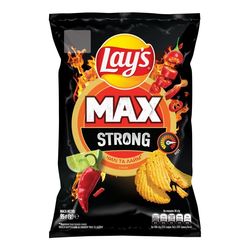 Чипси картопляні Чилі та лайм Strong Max Lay&#039;s, 95г