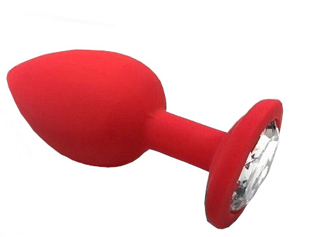 Силіконова анальна пробка з кристалом червона (розмір S)