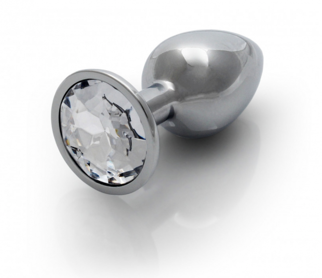 Металева анальна пробка Round Gem, розмір S колір: сріблястий/білий Ouch!