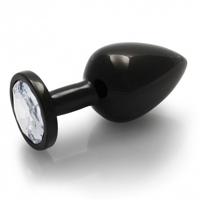 Металева анальна пробка Round Gem, розмір М колір: чорний/білий Ouch!
