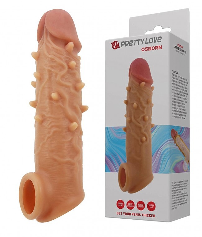 Подовжуюча насадка на пеніс Pretty Love Osborn Silicone, тілесний, 16,5 х 3,6 см