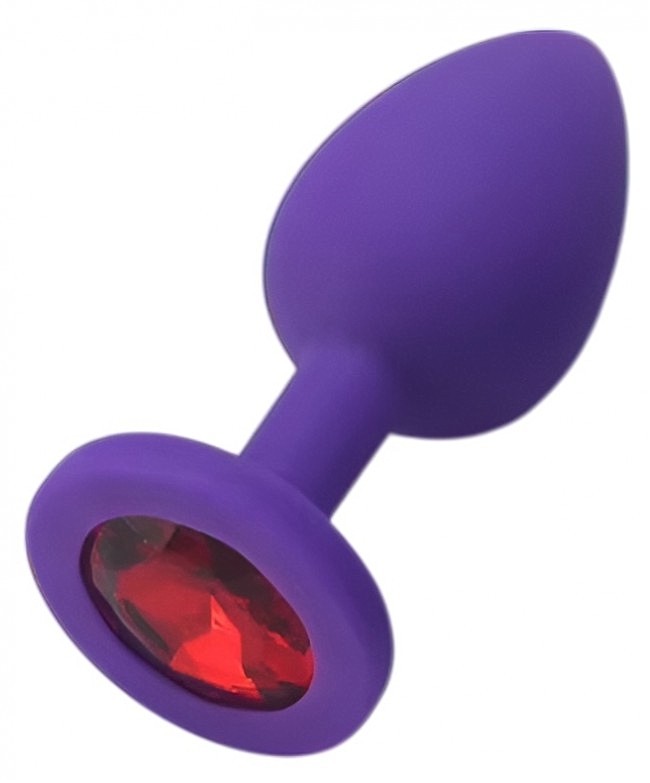Силіконова анальна пробка з червоним кристалом SKN фіолетовий, 8,2 х 3,5 см