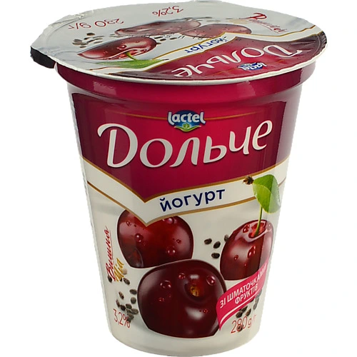 Йогурт Дольче 280г 3.2% вишня-чіа ст.