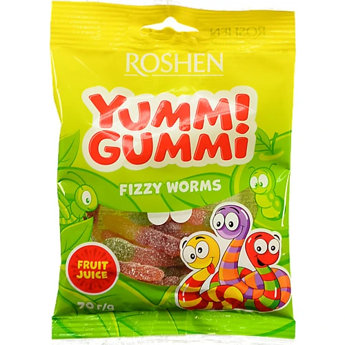 Цукерки Roshen 70г желейні yummi gummi fizzy worms