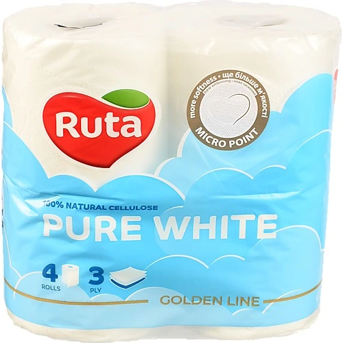 Папір туалетний 3-х шаровий Pure White Ruta 4шт