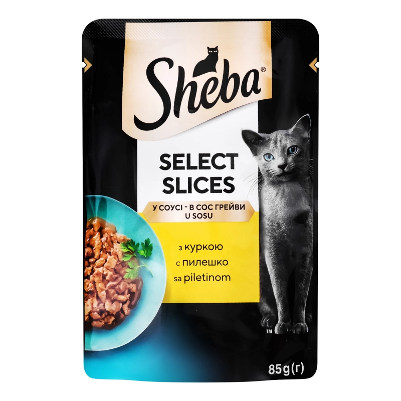 Корм консервований для дорослих котів Sheba Select Slices з куркою в соусі 85г