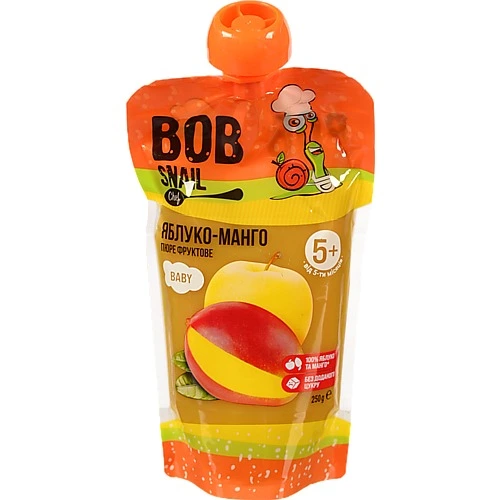 Пюре для дітей від 5міс фруктове Яблуко-манго Baby Bob Snail д/п 250г