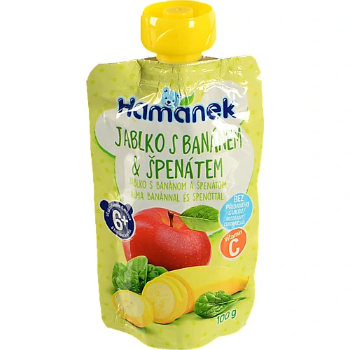 Пюре Hamanek 100г яблуко банан шпинат пауч