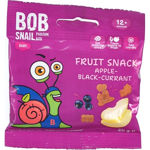 Снек фруктово-ягідний для дітей від 12міс Apple-black-currant Baby Bob Snail м/у 20г