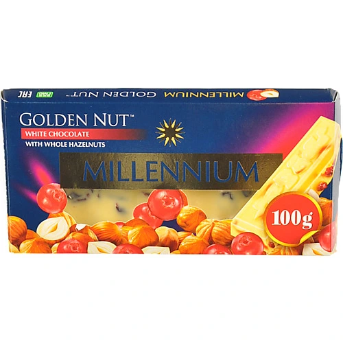 Шоколад Millennium 100г gold з цілим горіхом білий