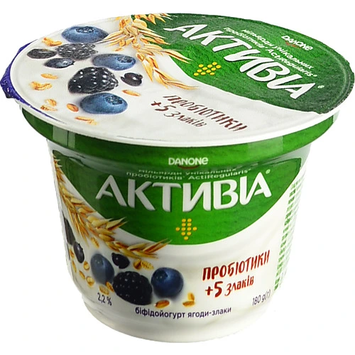 Бiфiдойогурт Активіа 180мл 2.2% ягоди злаки ст.