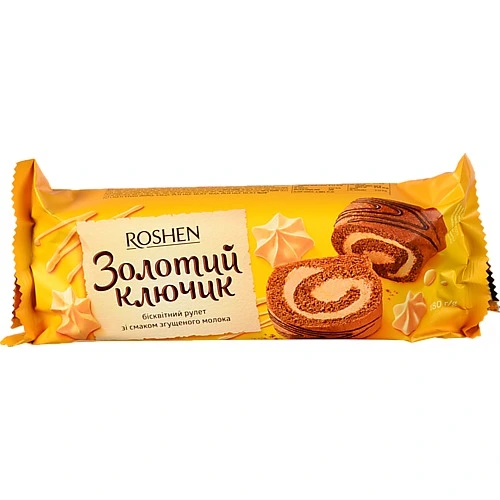 Рулет бісквітній зі смаком згущеного молока Золотий ключик Roshen м/у 180г