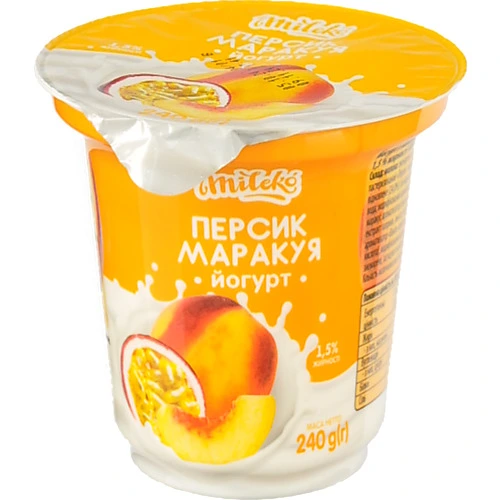Йогурт Mileko 240г 1.5% персик маракуя ст.