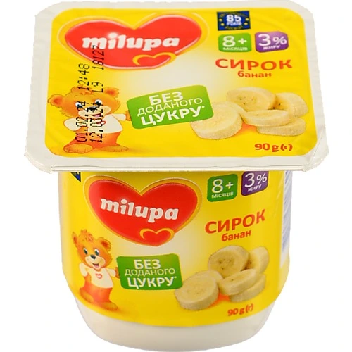 Сирок 3% для дітей від 8міс Банан Milupa ст 90г