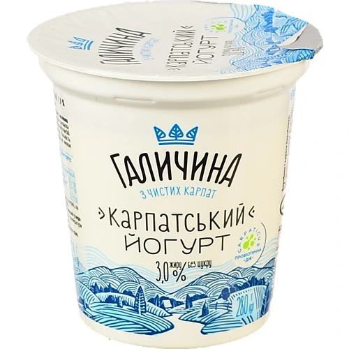 Йогурт Галичина 280мл 3% карпатський б.цукру