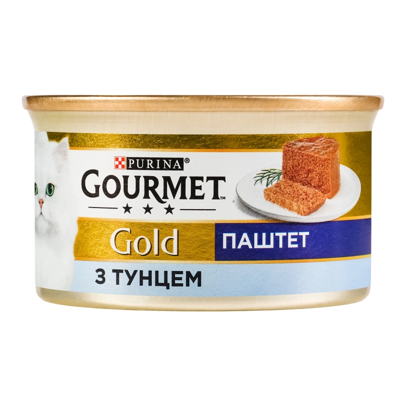 Корм консервований для дорослих котів повнораціонний Паштет з тунцем Gold Gourmet з/б 85г