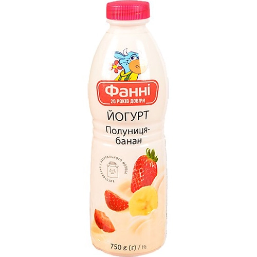 Йогурт Фанні 750г 1% полуниця-банан пляшка