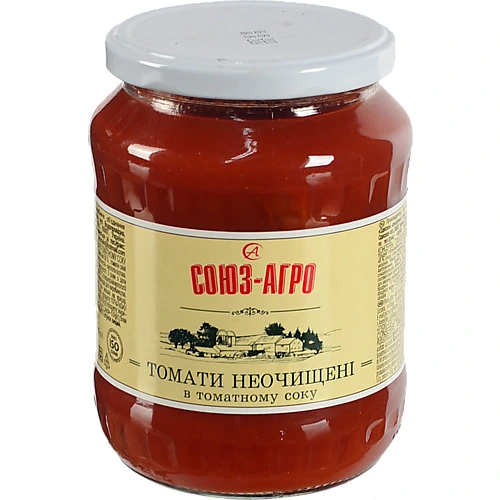 Томати Союз Агро 660г неочіщенні в томатному соку с.б