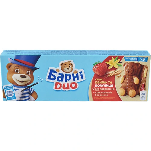 Тістечко бісквітне Ваніль-полуниця Duo Барні к/у 5х30г