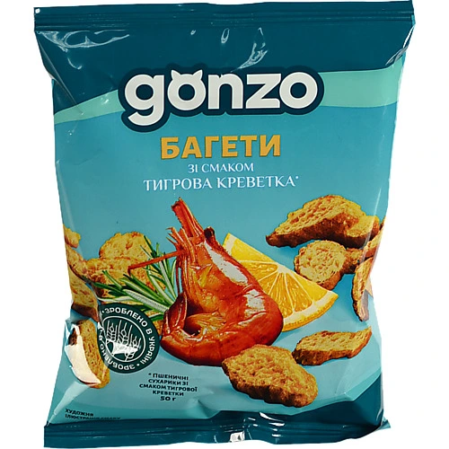 Сухарики Gonzo 50г пшеничні тигрова креветка