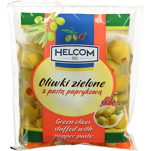 Оливки Helcom 195г фаршировані пастою з паприки