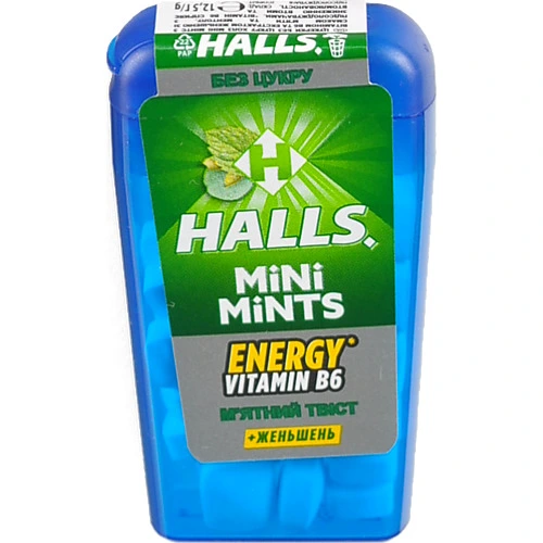 Цукерки Halls 12.5г міні мінтс мята вітамін В б.цукру