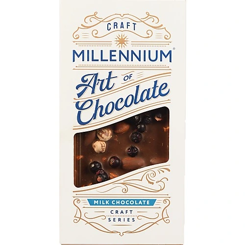 Шоколад молочний з кеш'ю фундуком мигдалем та смородиною Craft Series Millennium к/у 100г