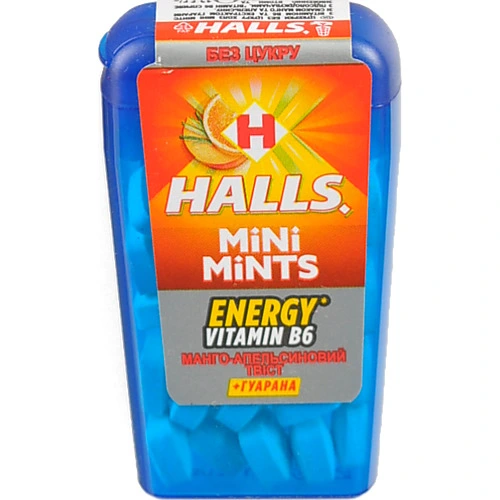 Цукерки без цукру +гуарана Манго-апельсиновий твіст Mini Mints Halls п/у 12.5г