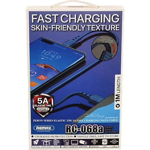 Type-C кабель Remax RC-068a Zeron 5A . 1м. блакитний