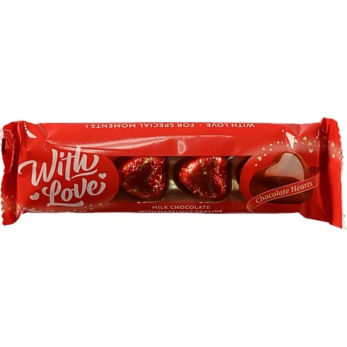Цукерки шоколадні з горіховим праліне у молочному шоколаді With Love м/у 34г