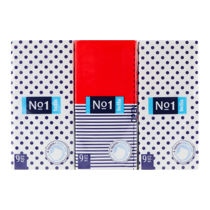 Серветки паперові носові гігієничні чотірішарові Bella 1.( 9х6 шт.)