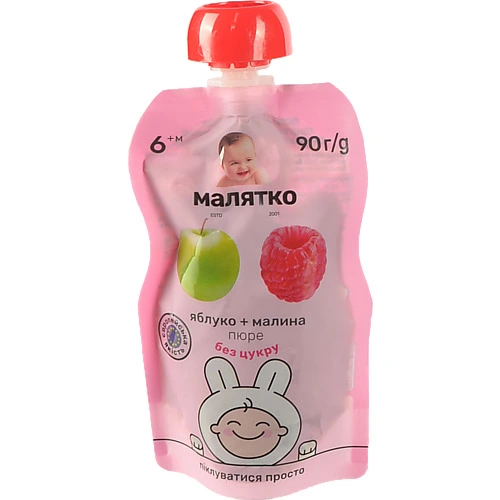 Пюре Малятко 90г яблуко малина б.цукру пауч.