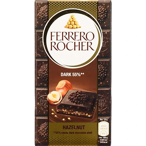 Шоколад 55% чорний з горіховою начинкою та подрібненими лісовими горіхами Ferrero Rocher к/у 90г