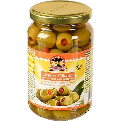 Оливки Don Fernando 350г зелені фаршировані паприкою
