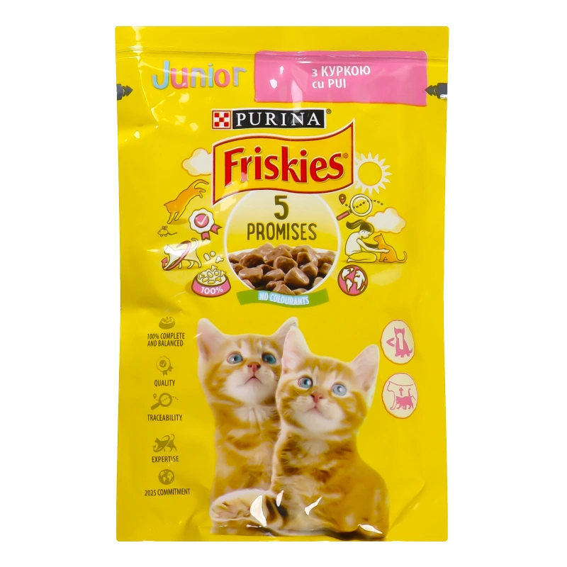 Корм консервований повнораціонний для кошенят з куркою в підливці Junior Friskies м/у 85г