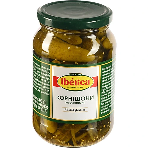 Корнішони Iberica 480г мариновані ск.