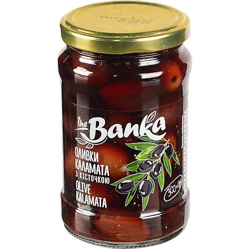 Оливки The Banka 300г каламата з кiсточкою скло
