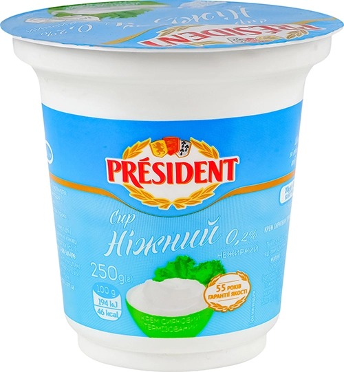 Крем сирковий Президент 250г сир ніжний нежирний термізований ст.