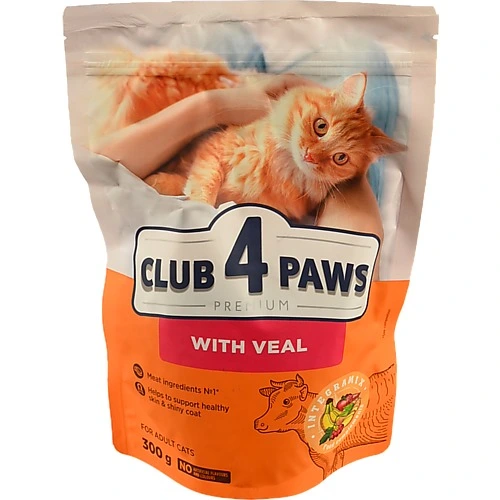 Корм сухий для дорослих котів з телятиною Premium Club 4 Paws 300г