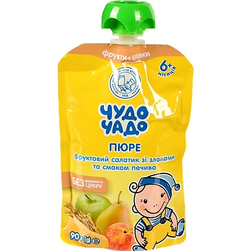 Пюре Чудо Чадо 90г Фруктовий Салат без цукру з печивом та злаками