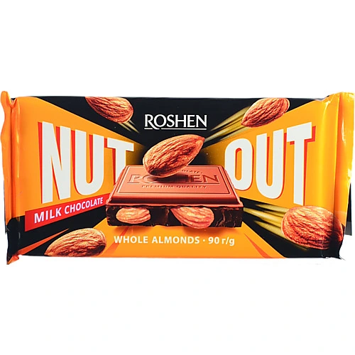 Шоколад Roshen 90г nut молочний з цілим мигдалем