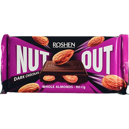 Шоколад Roshen 90г nut чорний з цілим мигдалем